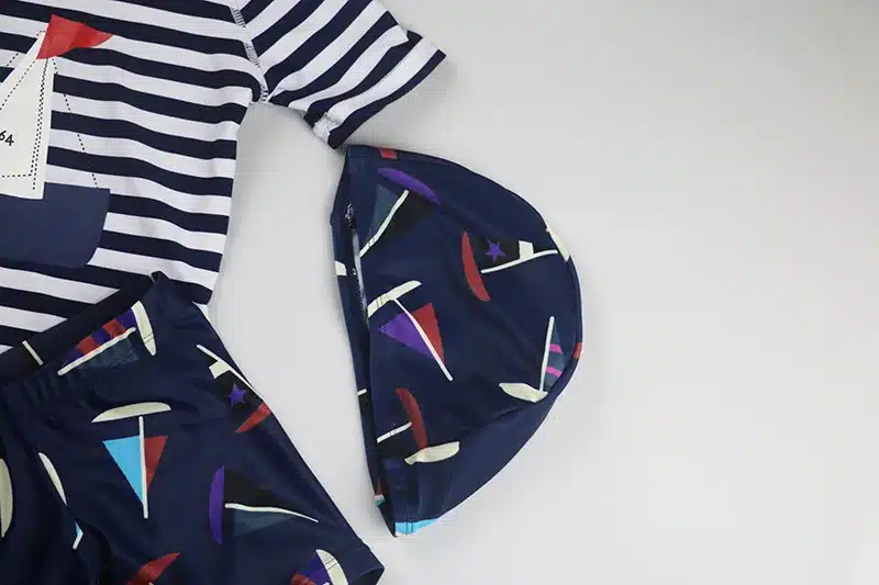 Boys Swimwear Children's Swimming Trunks Cute Cartoon Sailboat Bathing Suit With Cap Kids Split Swimsuit Sunblock Beachwear 6