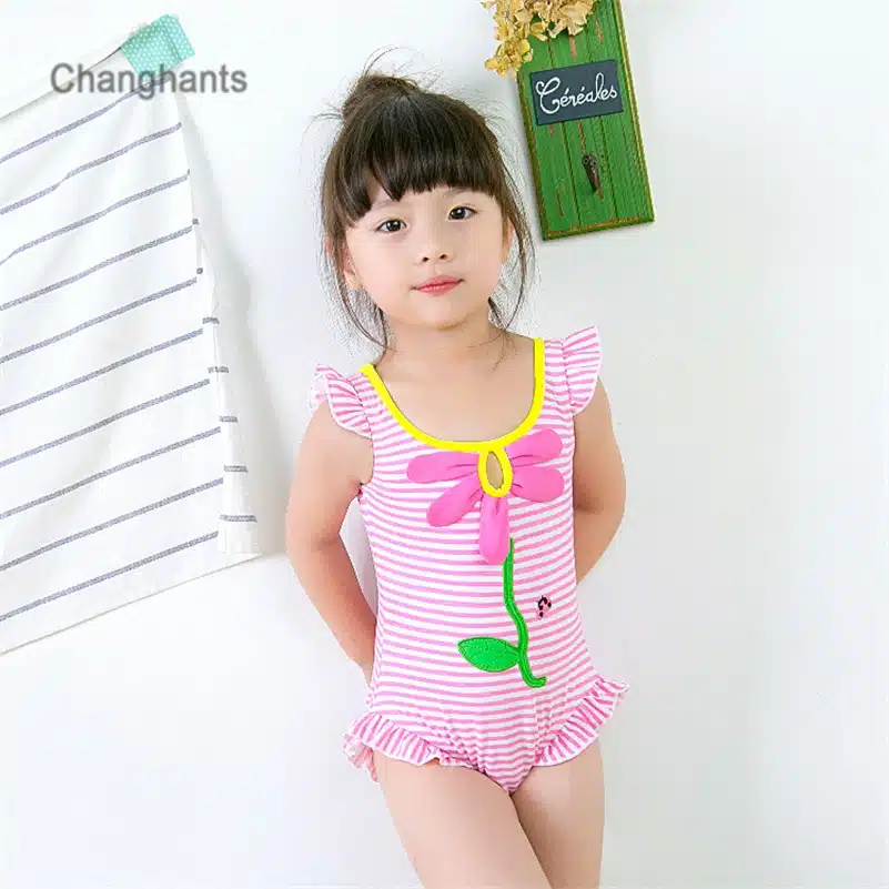 Baby Girls Swimwear Pink Striped Pattern 1-8Y Kids Swimming wear Children One Piece Bathing Suit Summer Beach Wear 11