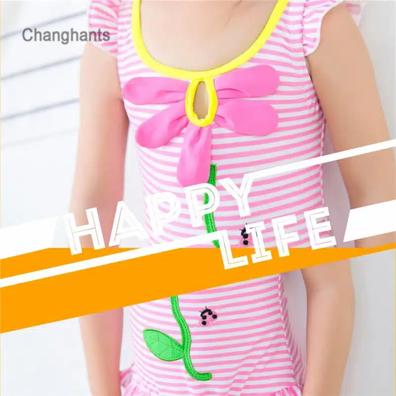 Baby Girls Swimwear Pink Striped Pattern 1-8Y Kids Swimming wear Children One Piece Bathing Suit Summer Beach Wear 14