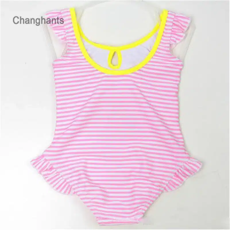 Baby Girls Swimwear Pink Striped Pattern 1-8Y Kids Swimming wear Children One Piece Bathing Suit Summer Beach Wear 16