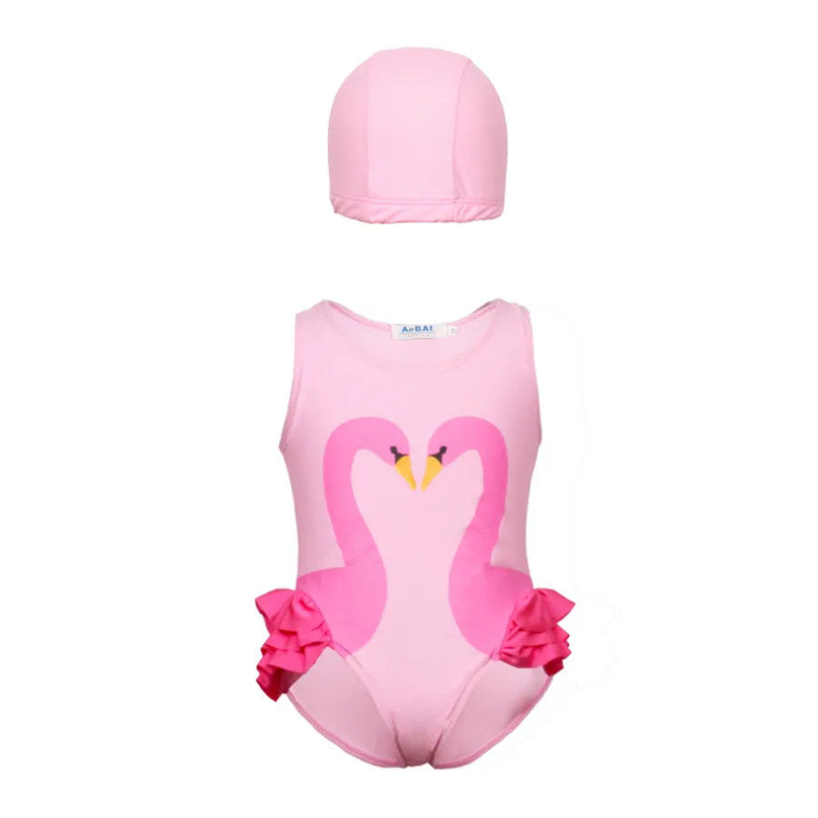 Baby Girls Swimwear Kids Cartoon Bikini Suits Children Beach Wear Summer Clothes 2-8T Girls One piece Swimsuits with Hat 2