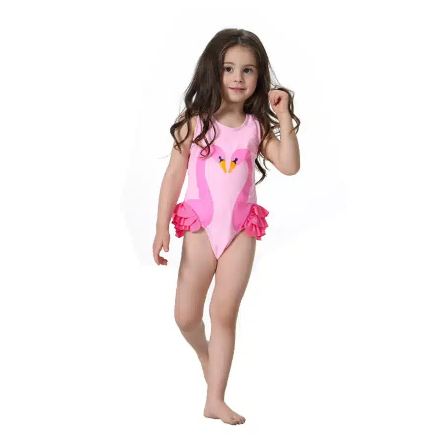 Baby Girls Swimwear Kids Cartoon Bikini Suits Children Beach Wear Summer Clothes 2-8T Girls One piece Swimsuits with Hat 5