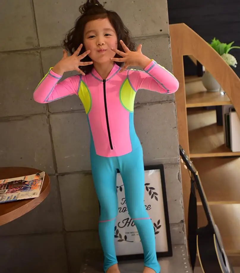 2019 Baby uv swimsuits girls one pieces swimwear kids cute patchwork long sleeve swimming bathing suit full coverage 11