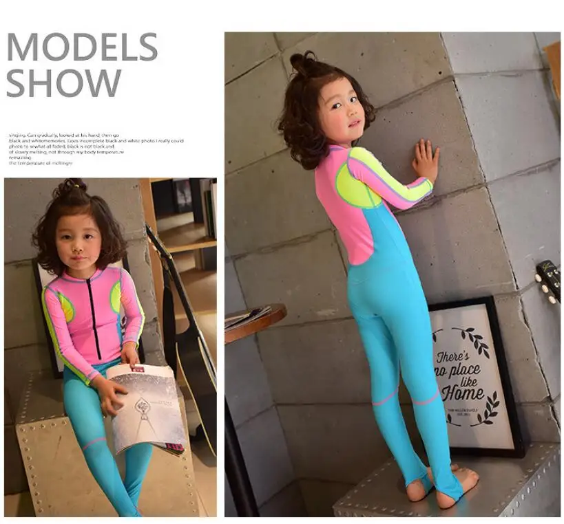 2019 Baby uv swimsuits girls one pieces swimwear kids cute patchwork long sleeve swimming bathing suit full coverage 12