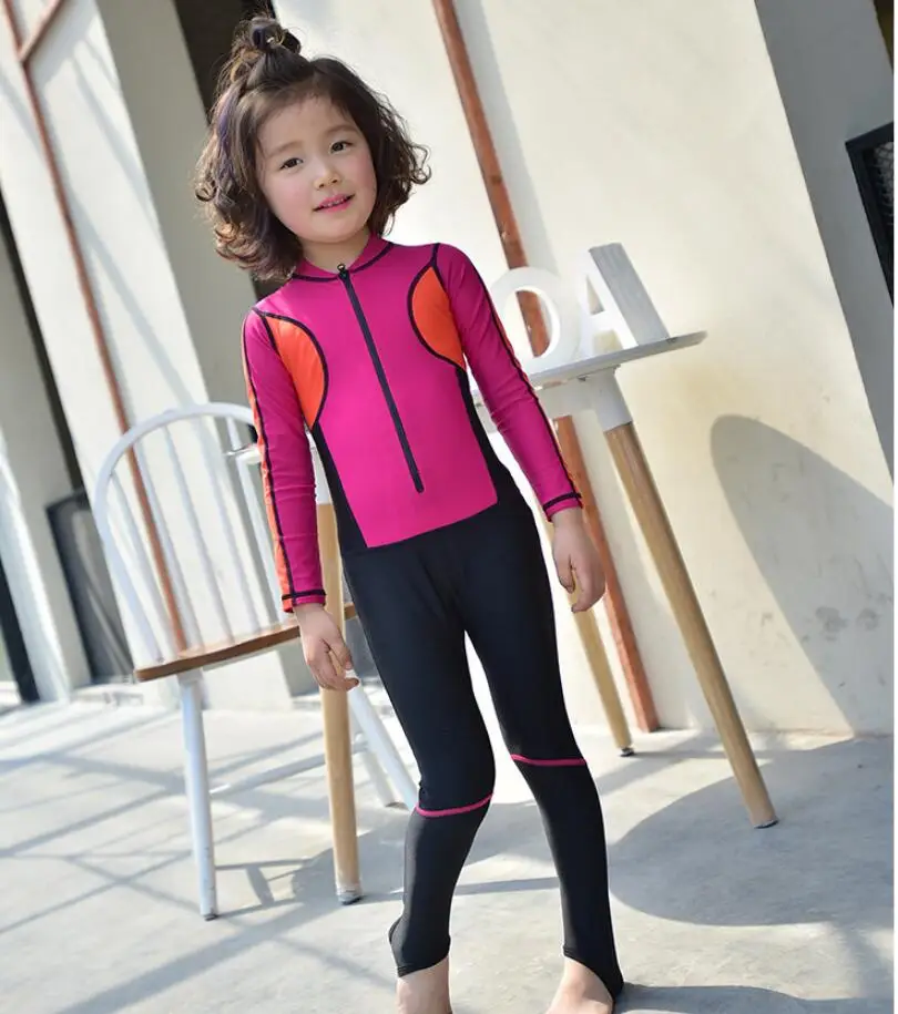2019 Baby uv swimsuits girls one pieces swimwear kids cute patchwork long sleeve swimming bathing suit full coverage 14