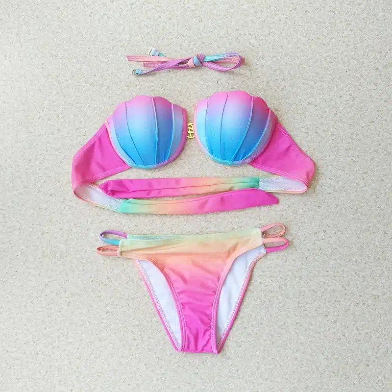 Gradient Color Bikinis Set 2019 Mermaid Shell Bra Swimsuit Sexy Women Swimwear Push Up Bathing Suits Brazilian Biquini 11