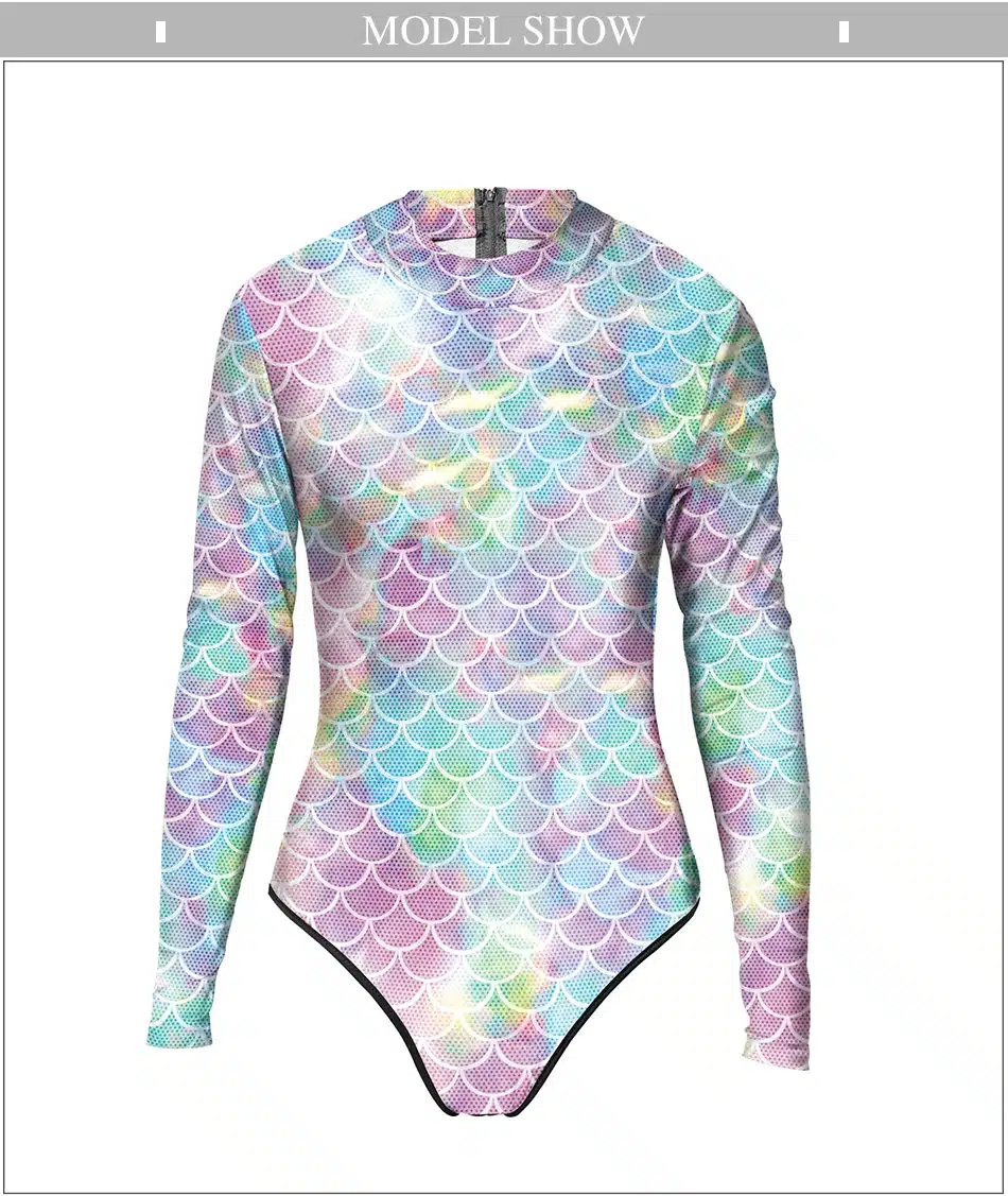 NADANBAO Swimsuit Women Colorful Mermaid One Piece Swimsuit Long Sleeve Zippper Printed Swimsuit Fused Women's Swimming Suit 25