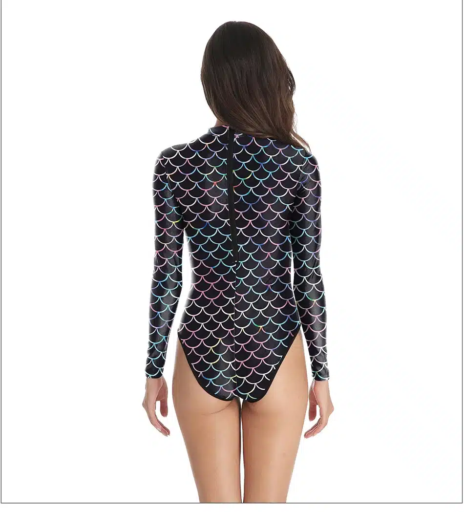 NADANBAO Swimsuit Women Colorful Mermaid One Piece Swimsuit Long Sleeve Zippper Printed Swimsuit Fused Women's Swimming Suit 29
