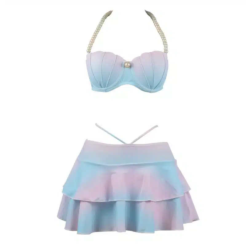 High Waist Swim Dress Mermaid Shell Bra Bikinis Set Push Up Swimwear Women Swimsuit Ruffle Bathing Suit Tankini 8