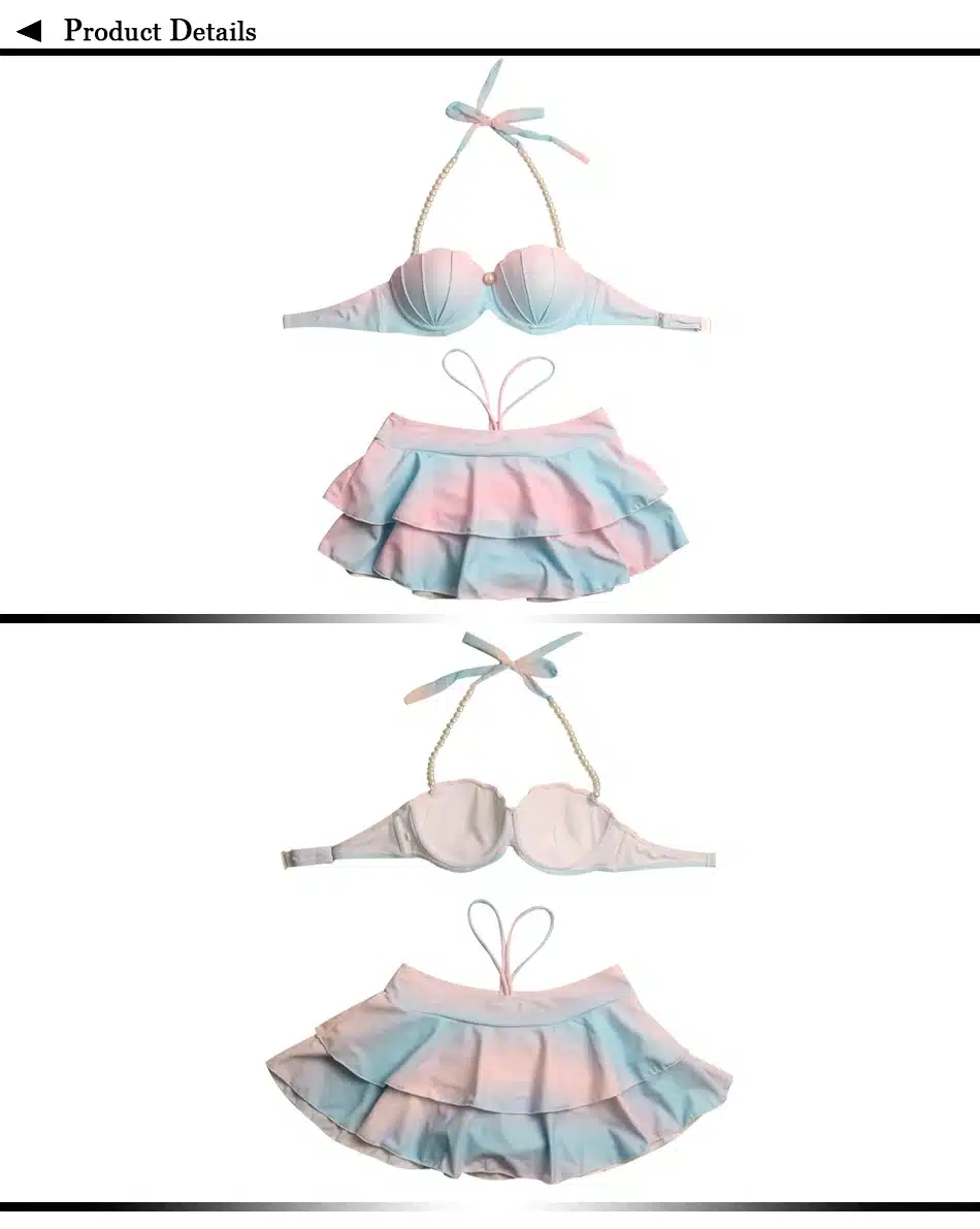 High Waist Swim Dress Mermaid Shell Bra Bikinis Set Push Up Swimwear Women Swimsuit Ruffle Bathing Suit Tankini 12