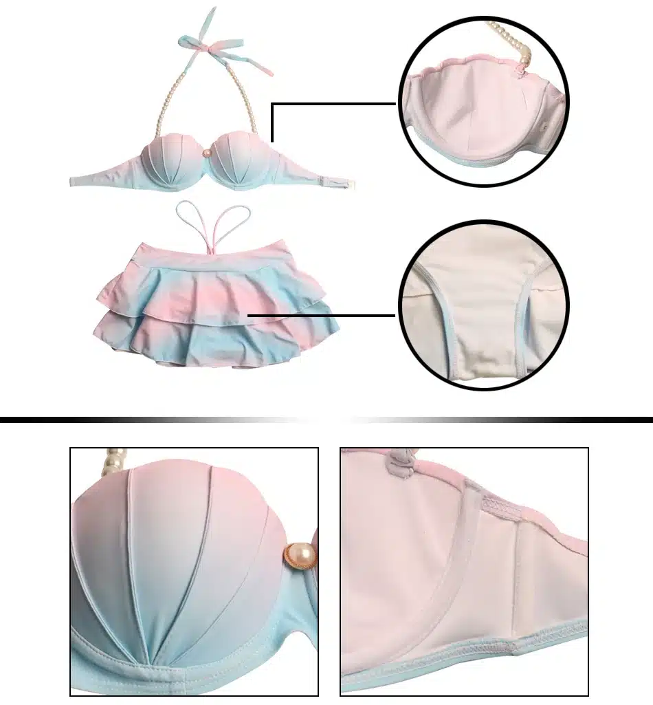 High Waist Swim Dress Mermaid Shell Bra Bikinis Set Push Up Swimwear Women Swimsuit Ruffle Bathing Suit Tankini 13