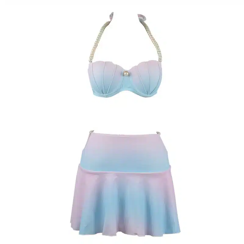 High Waist Swim Dress Mermaid Shell Bra Bikinis Set Push Up Swimwear Women Swimsuit Ruffle Bathing Suit Tankini 14