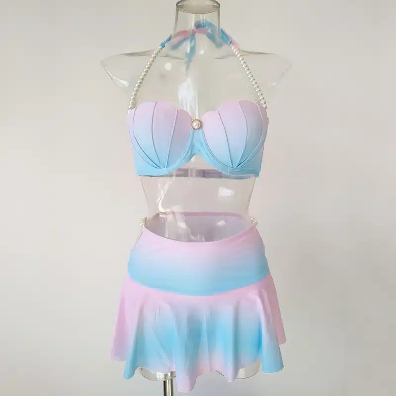 High Waist Swim Dress Mermaid Shell Bra Bikinis Set Push Up Swimwear Women Swimsuit Ruffle Bathing Suit Tankini 15