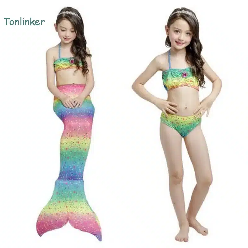 tonlinker Princess Mermaid tails summer swimsuit costume girls two piece Beach bikini kids beath suits Swimwear 2