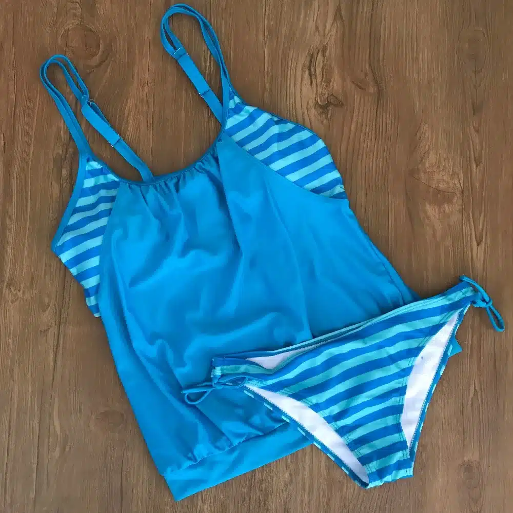 KEENEST 2018 Plus Size Tankini Two Piece Women Black Bathing Suit Padded Brasil Sexy Swimming Suit Stripe Bottom Sport Swimwear 12