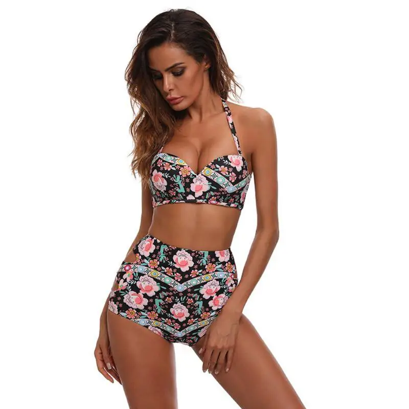 Sexy Floral printed bikini 2019 high waisted bikini halter Swimsuit Padded Swimwear Beach Swimsuit Brazilian bathing suit playa 10