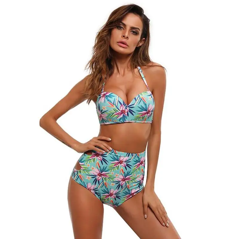 Sexy Floral printed bikini 2019 high waisted bikini halter Swimsuit Padded Swimwear Beach Swimsuit Brazilian bathing suit playa 13