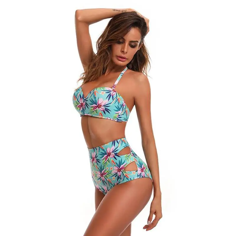Sexy Floral printed bikini 2019 high waisted bikini halter Swimsuit Padded Swimwear Beach Swimsuit Brazilian bathing suit playa 14