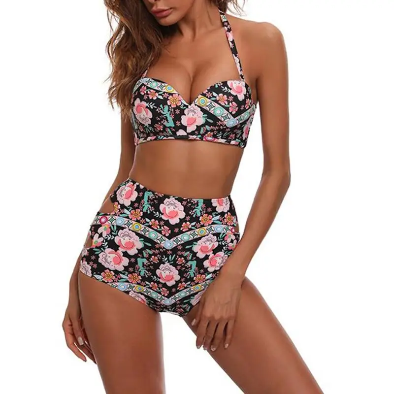 Sexy Floral printed bikini 2019 high waisted bikini halter Swimsuit Padded Swimwear Beach Swimsuit Brazilian bathing suit playa 19