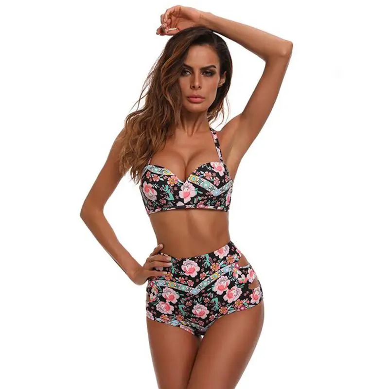 Sexy Floral printed bikini 2019 high waisted bikini halter Swimsuit Padded Swimwear Beach Swimsuit Brazilian bathing suit playa 24