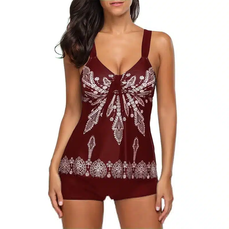 Women's Retro Paisley Printed Tankini Push Up Swimsuit Swimwear Large Size Two Piece Print Spaghetti Strap Padded Top and Shorts 19