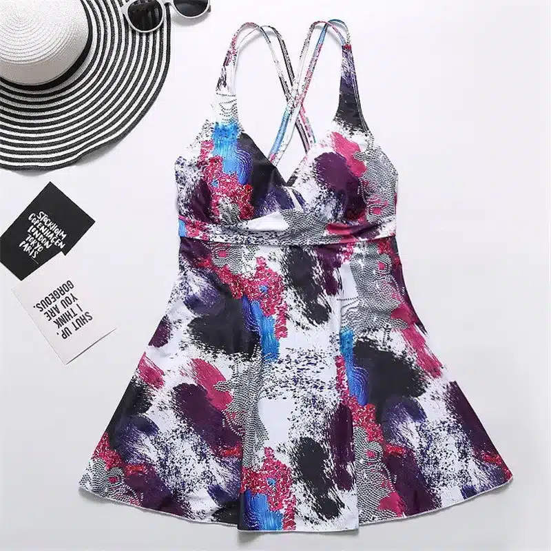 2019 Tankini Plus Size Swimming Suit 5XL Two Pieces Loose Swimsuit Women's Separate Bikini Bather Push Up Padded Swimwear Dress 19