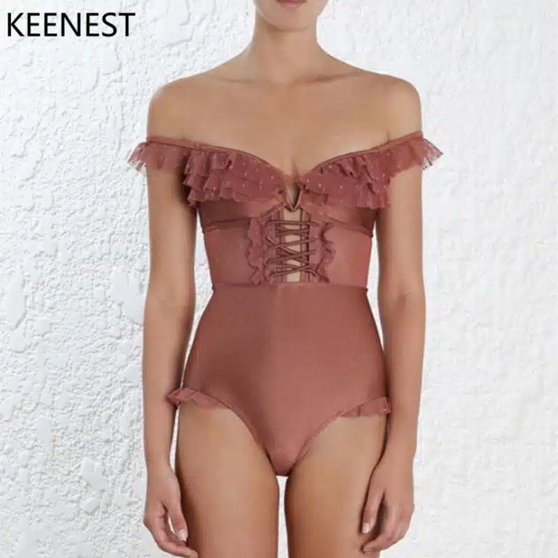 KEENEST High-end Design Sexy One Piece Swimsuit Women Swimwear Lace Monokini Padded Swim Suit 12