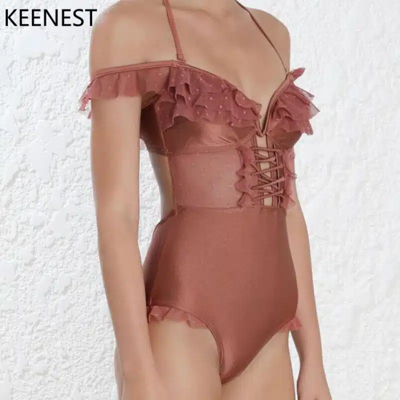KEENEST High-end Design Sexy One Piece Swimsuit Women Swimwear Lace Monokini Padded Swim Suit 13