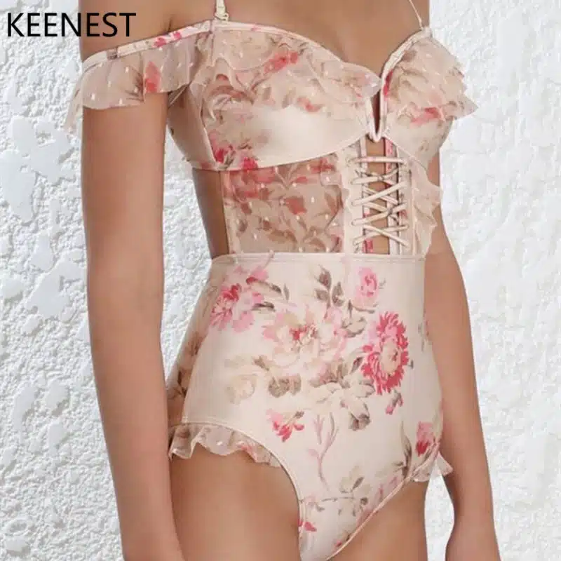 KEENEST High-end Design Sexy One Piece Swimsuit Women Swimwear Lace Monokini Padded Swim Suit 14