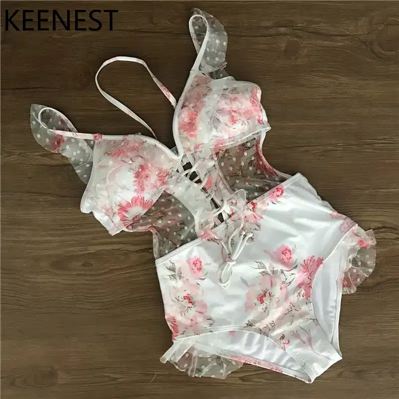 KEENEST High-end Design Sexy One Piece Swimsuit Women Swimwear Lace Monokini Padded Swim Suit 15