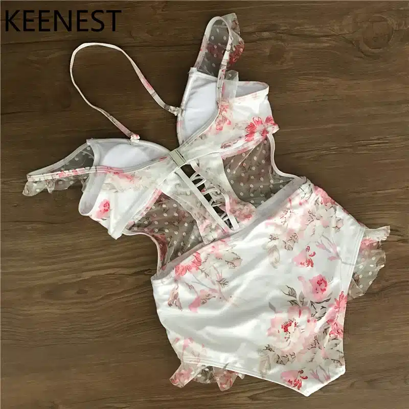 KEENEST High-end Design Sexy One Piece Swimsuit Women Swimwear Lace Monokini Padded Swim Suit 16