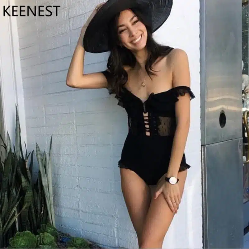 KEENEST High-end Design Sexy One Piece Swimsuit Women Swimwear Lace Monokini Padded Swim Suit 17