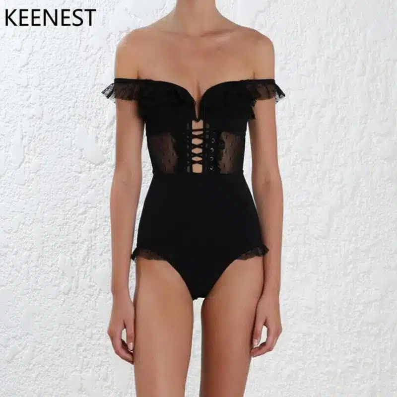 KEENEST High-end Design Sexy One Piece Swimsuit Women Swimwear Lace Monokini Padded Swim Suit 18