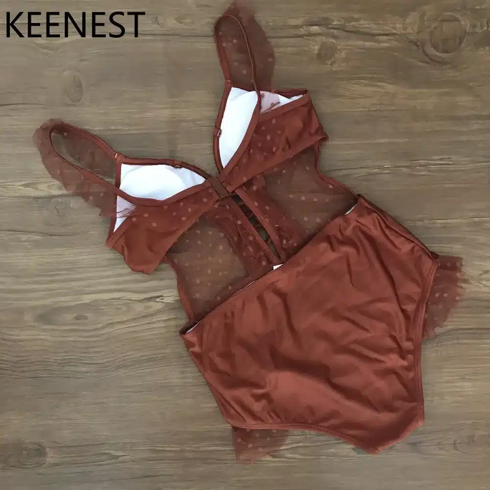 KEENEST High-end Design Sexy One Piece Swimsuit Women Swimwear Lace Monokini Padded Swim Suit 21