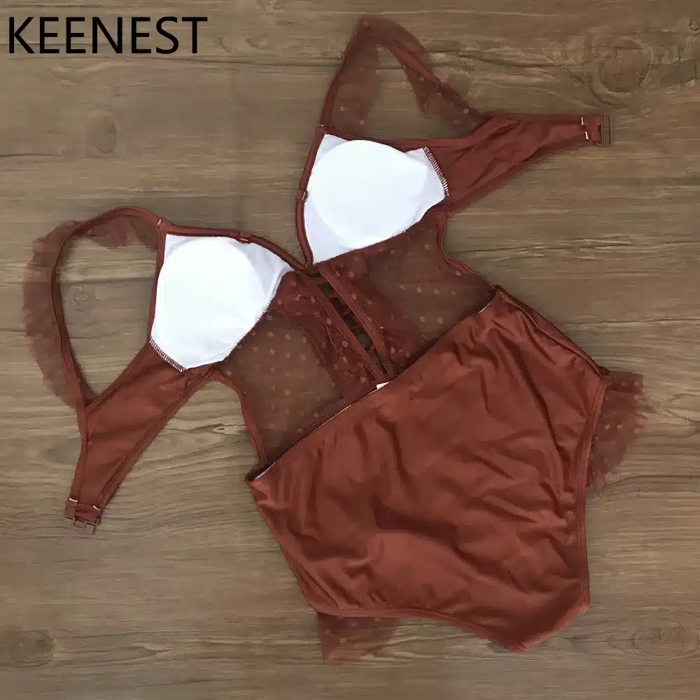 KEENEST High-end Design Sexy One Piece Swimsuit Women Swimwear Lace Monokini Padded Swim Suit 22