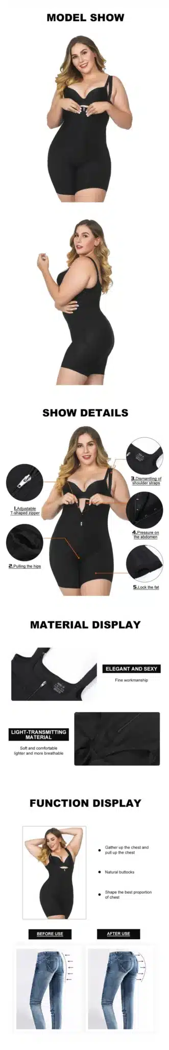 Lover Beauty Full Body Shaper Plus Size Corset Waist Trainer Butt Lifter Thigh Reducer Panties Tummy Control Push Up Shapewear A 13