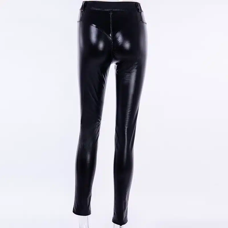 2018 Winter Gothic Women Sexy Black PU Leggings Scrunch Butt Push Up Faux Leather Leggings Matt Finish Slim Latex Pants Skinny 8