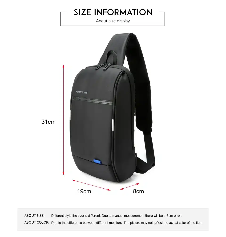 Kingsons 2019 New 3174-A Leisure Travel Single Shoulder Backpack 10.1 inch Chest Backpack For Men Women Casual Crossbody Bag 5