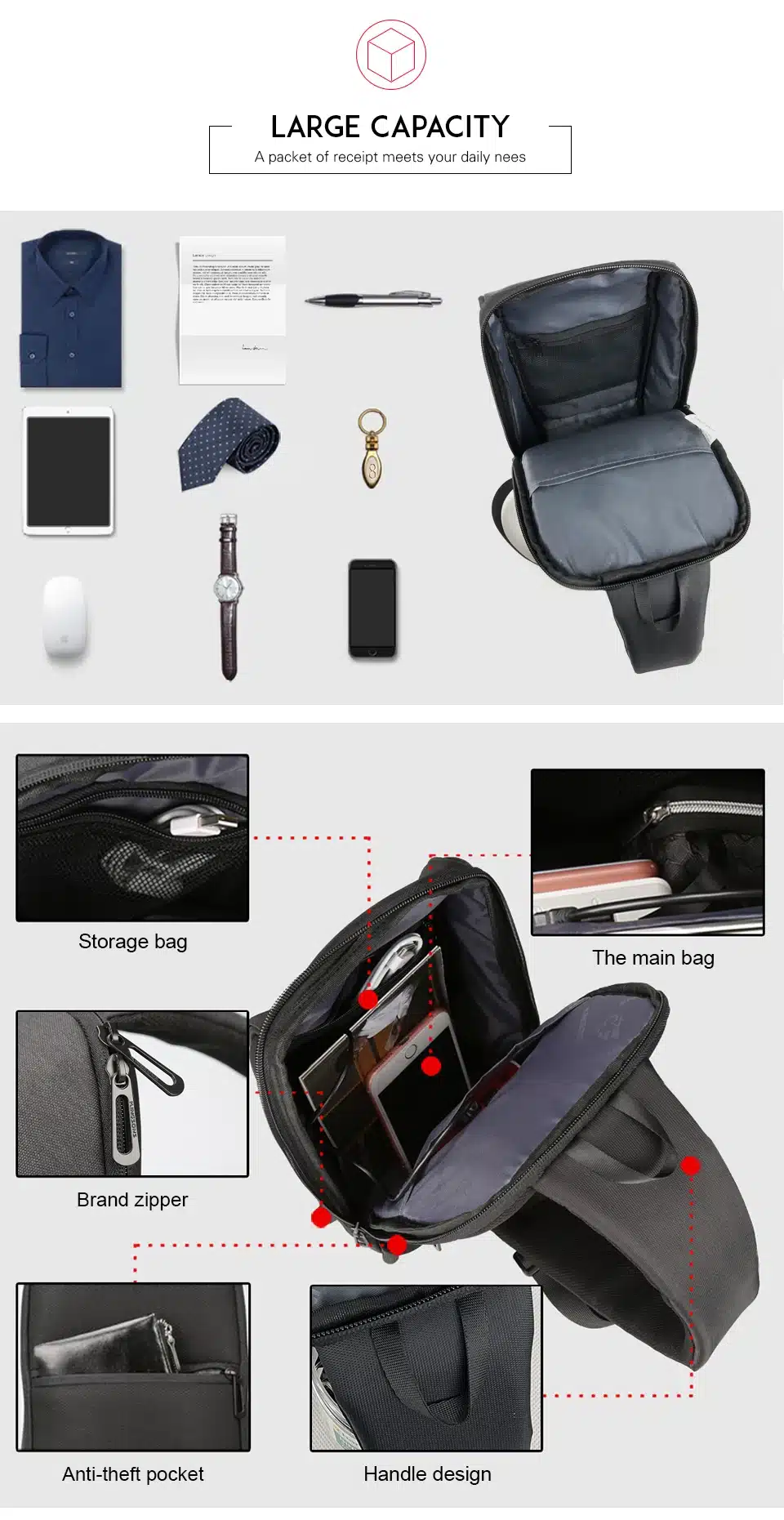 Kingsons 2019 New 3174-A Leisure Travel Single Shoulder Backpack 10.1 inch Chest Backpack For Men Women Casual Crossbody Bag 7