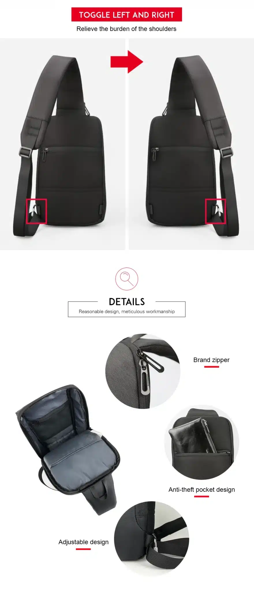 Kingsons 2019 New 3174-A Leisure Travel Single Shoulder Backpack 10.1 inch Chest Backpack For Men Women Casual Crossbody Bag 10