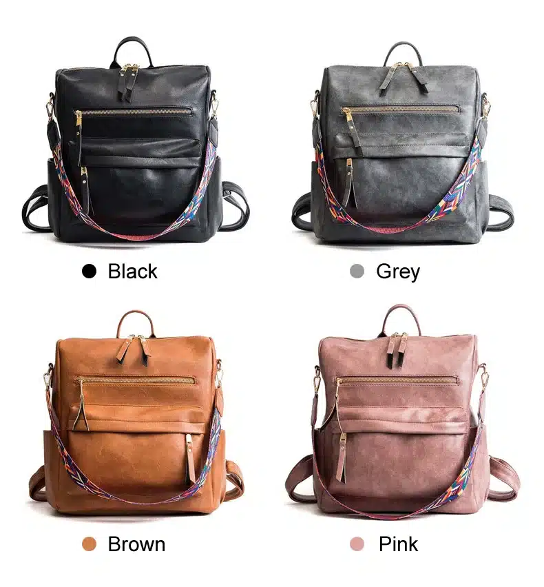 Leather Backpack Women 2019 Students School Bag Large Backpacks Multifunction Travel Bags Mochila Pink Vintage Back Pack XA529H 10