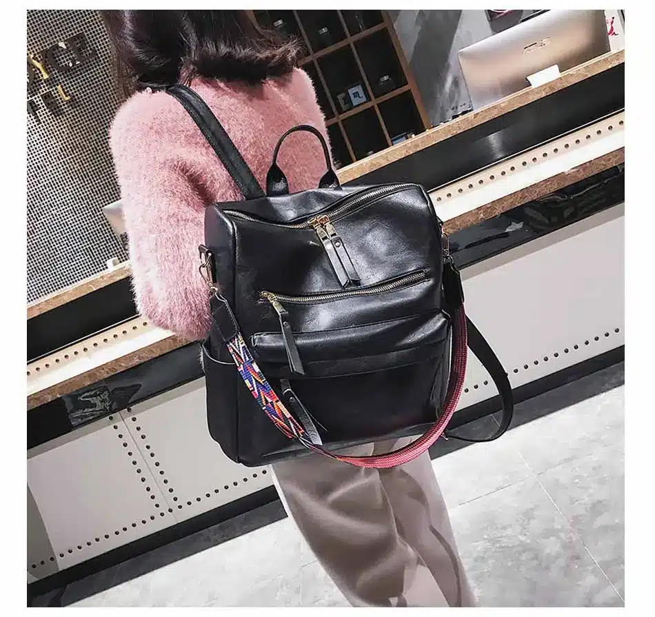 Leather Backpack Women 2019 Students School Bag Large Backpacks Multifunction Travel Bags Mochila Pink Vintage Back Pack XA529H 14