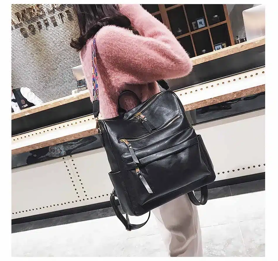 Leather Backpack Women 2019 Students School Bag Large Backpacks Multifunction Travel Bags Mochila Pink Vintage Back Pack XA529H 16