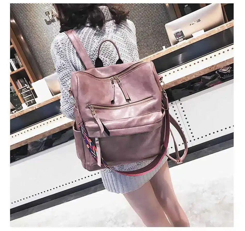 Leather Backpack Women 2019 Students School Bag Large Backpacks Multifunction Travel Bags Mochila Pink Vintage Back Pack XA529H 17