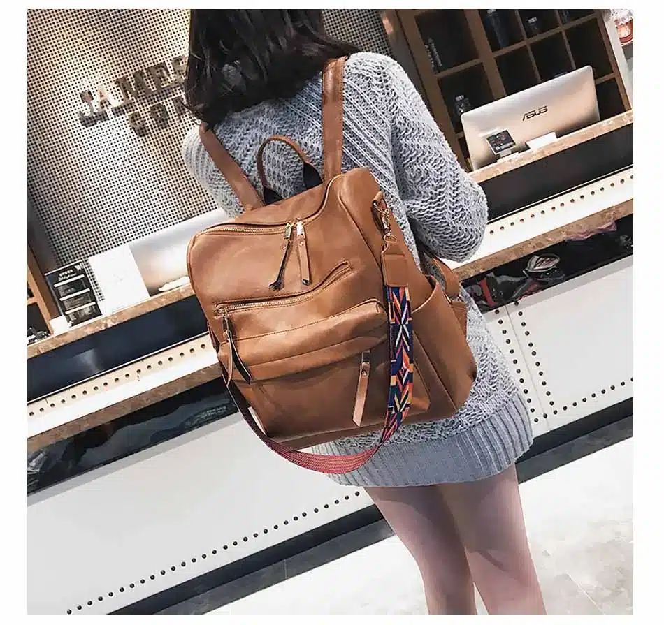 Leather Backpack Women 2019 Students School Bag Large Backpacks Multifunction Travel Bags Mochila Pink Vintage Back Pack XA529H 19