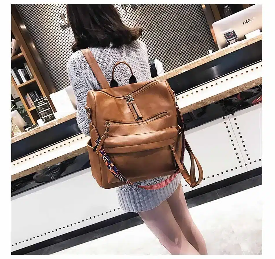 Leather Backpack Women 2019 Students School Bag Large Backpacks Multifunction Travel Bags Mochila Pink Vintage Back Pack XA529H 20