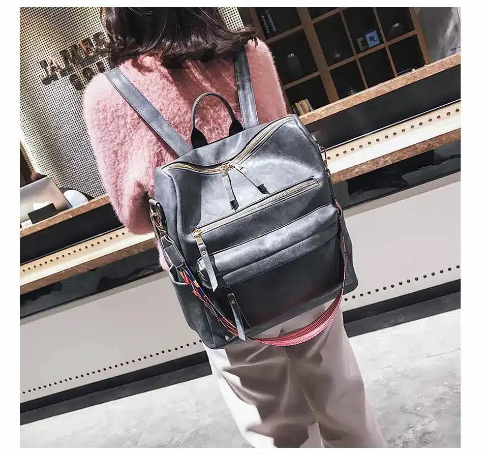 Leather Backpack Women 2019 Students School Bag Large Backpacks Multifunction Travel Bags Mochila Pink Vintage Back Pack XA529H 22