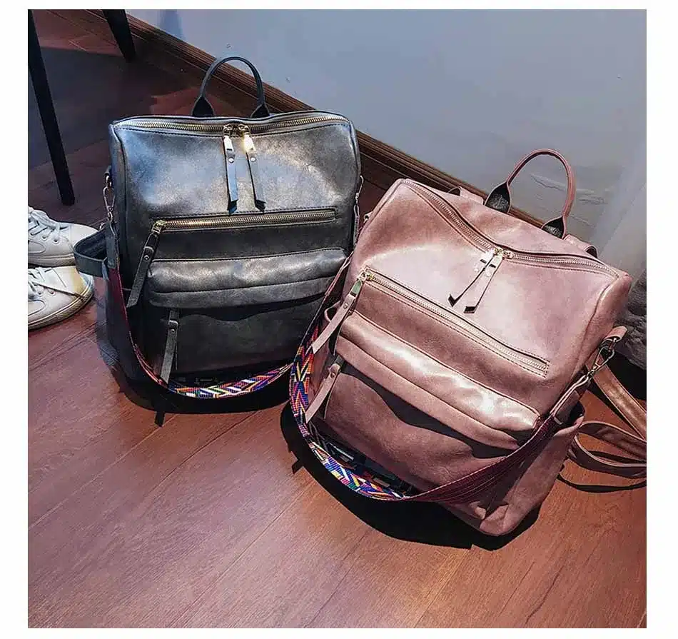 Leather Backpack Women 2019 Students School Bag Large Backpacks Multifunction Travel Bags Mochila Pink Vintage Back Pack XA529H 25