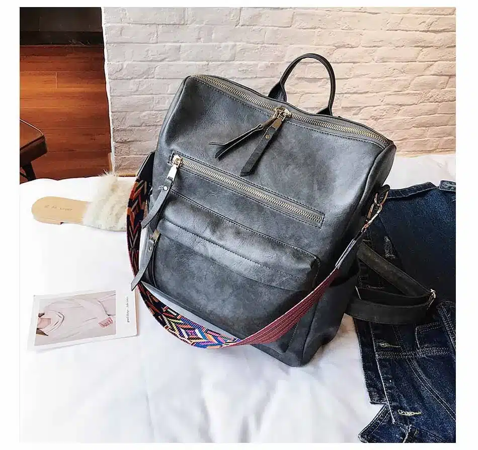 Leather Backpack Women 2019 Students School Bag Large Backpacks Multifunction Travel Bags Mochila Pink Vintage Back Pack XA529H 26