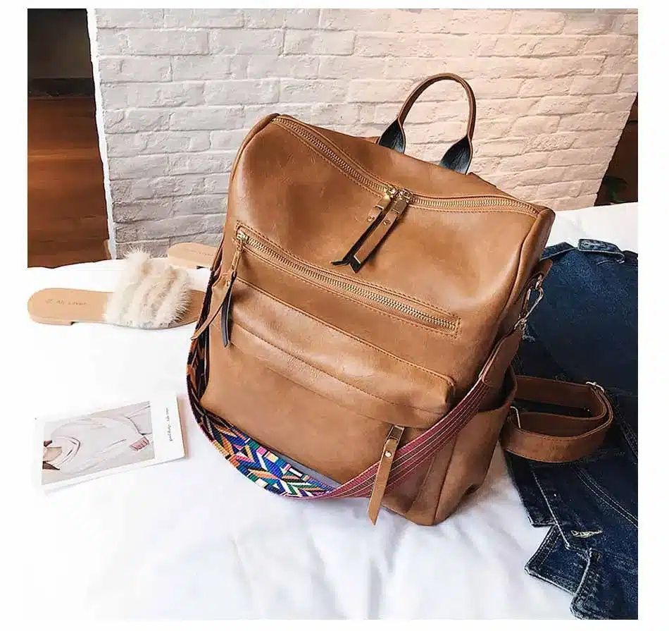 Leather Backpack Women 2019 Students School Bag Large Backpacks Multifunction Travel Bags Mochila Pink Vintage Back Pack XA529H 27